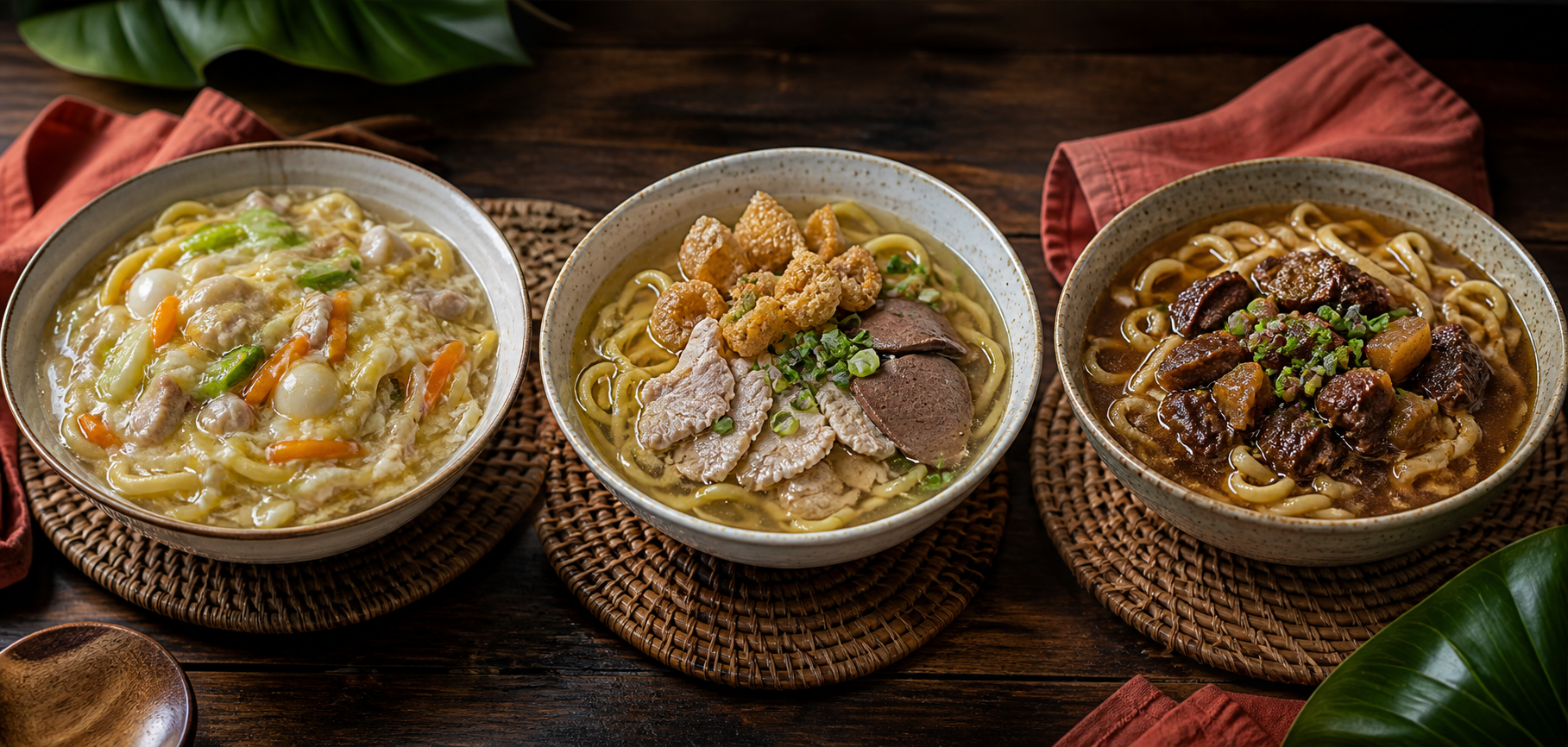 ロミ、豚バッチョイ、牛肉パレス・バッチョイを並べたフィリピン汁麺ガイド
